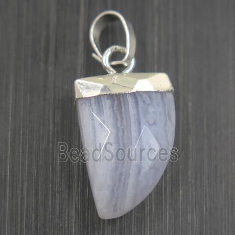 Blue Lace Agate horn pendant, silver plated