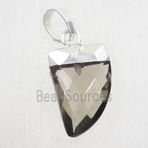 Smoky Quartz horn pendant, silver plated