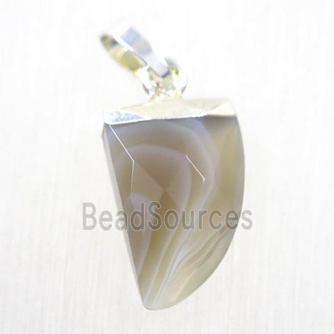 botswana Agate horn pendant, silver plated