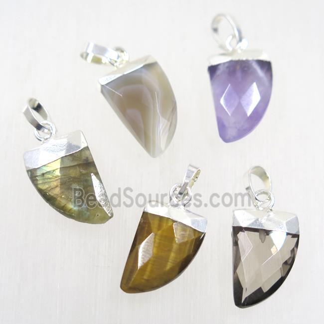 mix gemstone horn pendant, silver plated