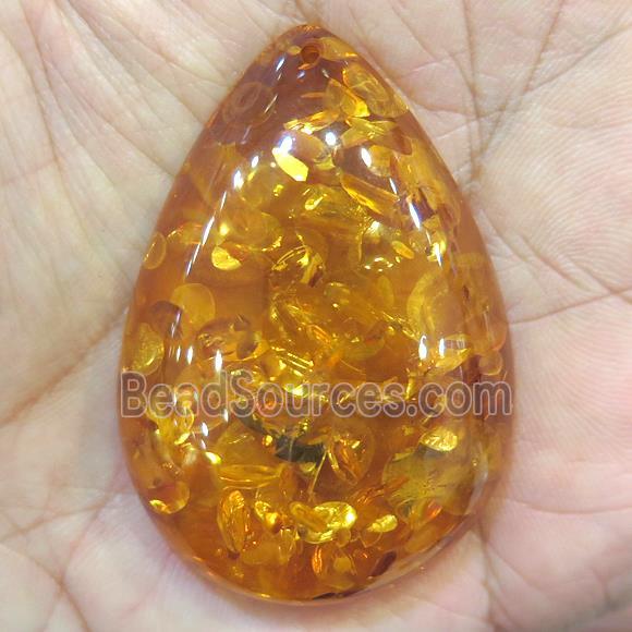 Amber pendant, teardrop, orange, NR