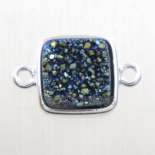 green druzy quartz connector, square, platinum plated