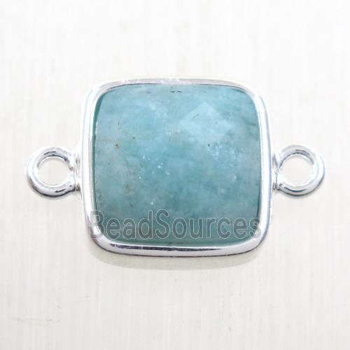 green Amazonite square connector, platinum plated