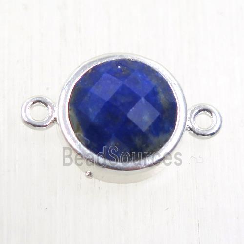 blue Lapis Lazuli circle connector, platinum plated