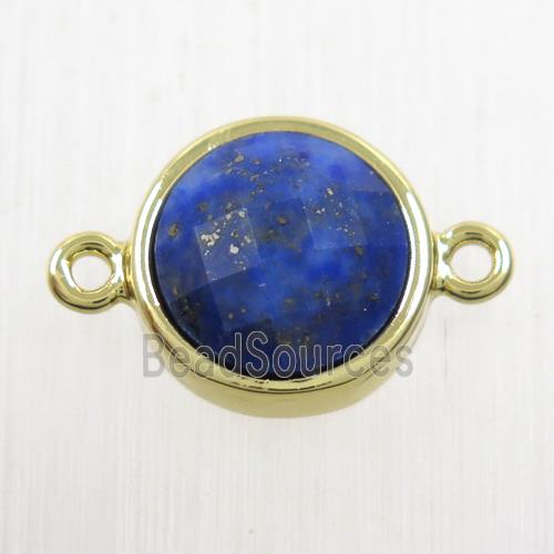 blue Lapis Lazuli circle connector, gold plated