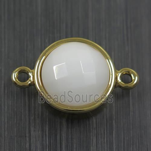 White Agate circle connector, gold plated