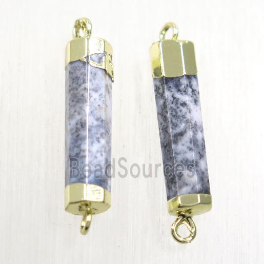 tree agate stick connector, gold plated