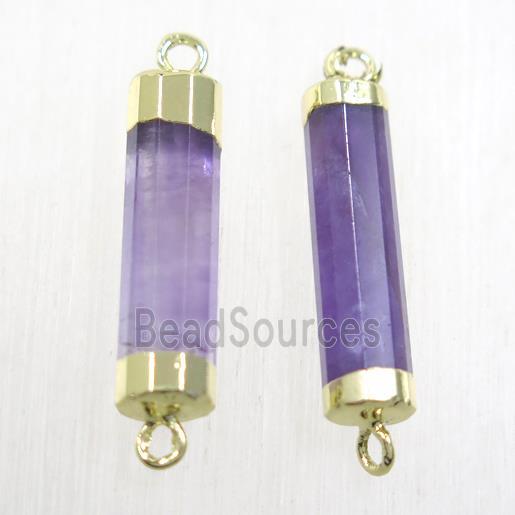 purple Amethyst stick connector, gold plated