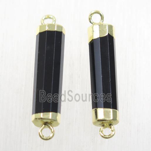 black Onyx Agate stick connector, gold plated