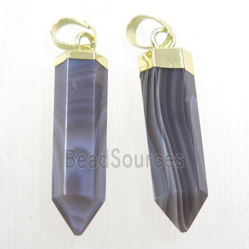 Botswana Agate bullet pendant, gold plated