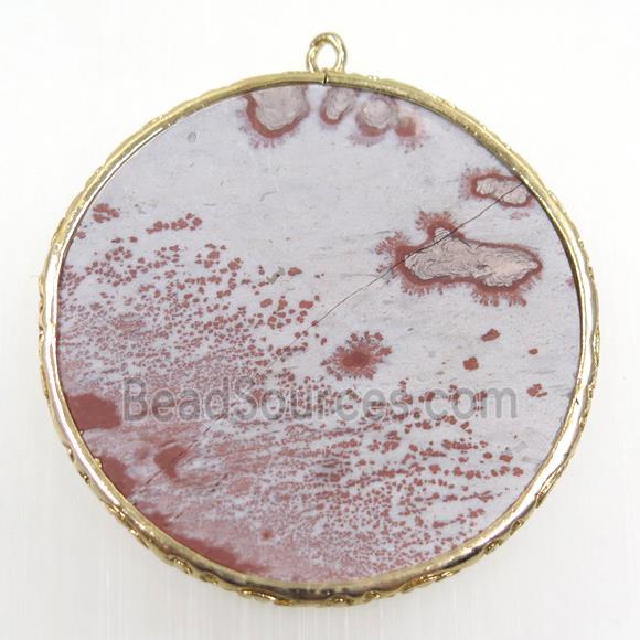 Chohua Jasper pendant, circle, gold plated