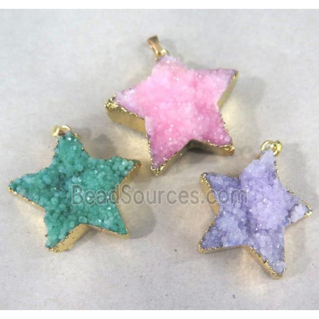 quartz druzy star pendant, mxied color