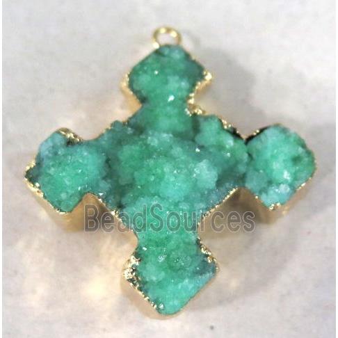 green quartz druzy cross pendant