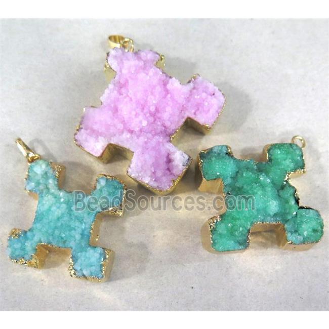 quartz druzy cross pendant, mixed color