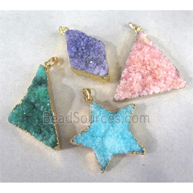 quartz druzy pendant, mixed shaped, mixed color