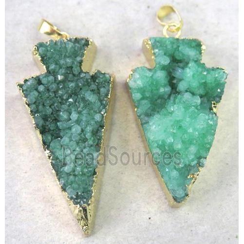 druzy quartz pendant, arrowhead, green