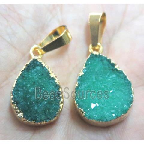 green druzy quartz pendant, teardrop