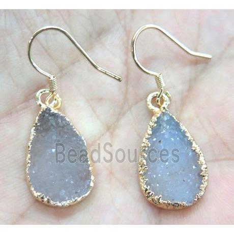 druzy agate earring, teardrop, gold plated