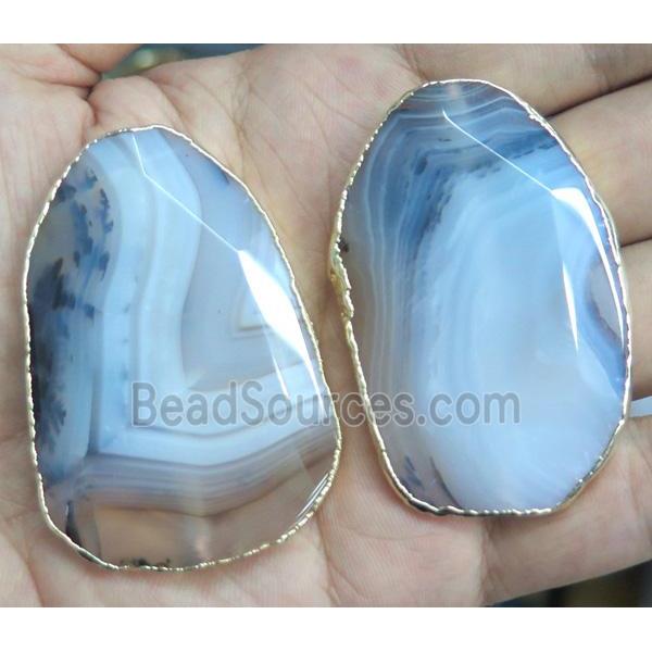 Heihua agate bead, faceted freeform, gold plated