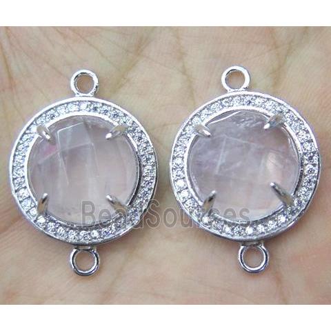 Clear Quartz connector with rhinestone, round