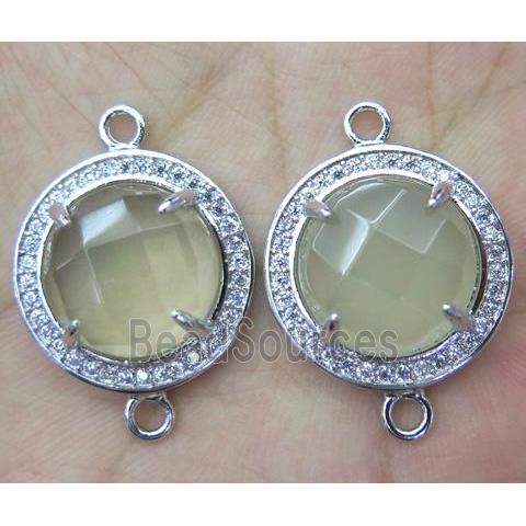 Lemon Quartz connector with rhinestone, round