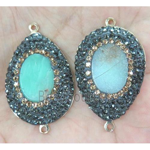 Australian Chrysoprase connector with rhinestone, teardrop, gold plated