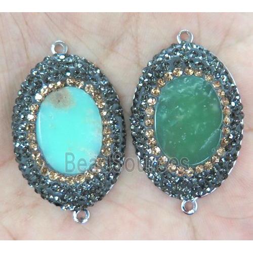 Australian Chrysoprase connector with rhinestone, oval, platinum