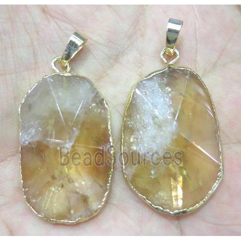 Citrine pendant, freeform, point, yellow