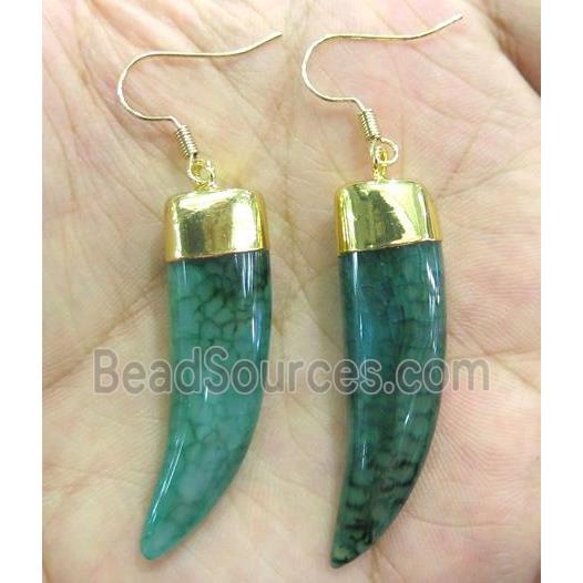 green agate horn earring, gold plated