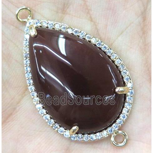 red agate connector with rhinestone, teardrop