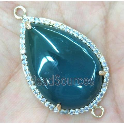 green agate connector with rhinestone, teardrop