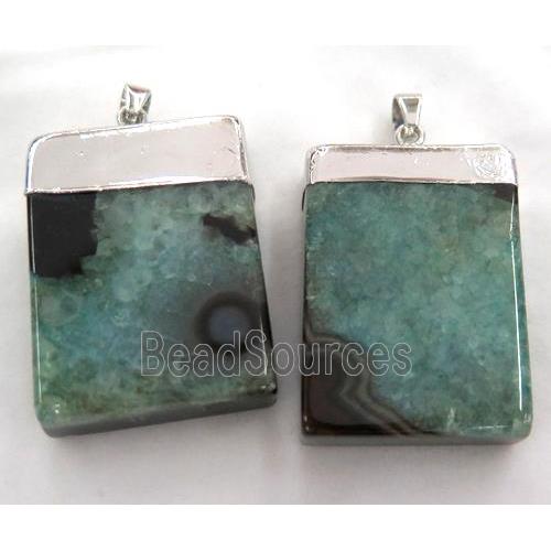 green druzy Agate rectangle pendant