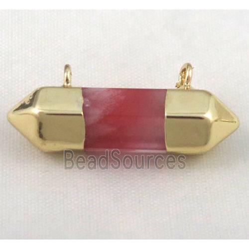 cherry quartz pendant with 2holes, bullet, gold plated