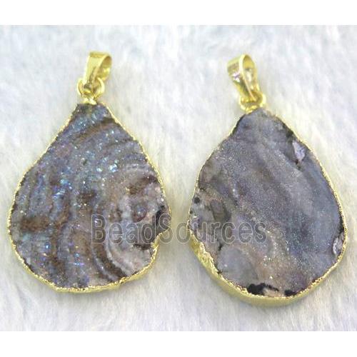 druzy SunAgate pendant, teardrop, gold plated