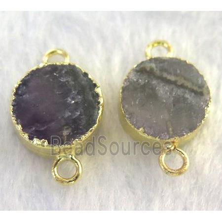 amethyst connector, flat-round, gold plated