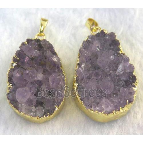 amethyst druzy pendant, gold plated