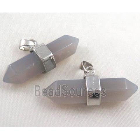 grey agate bullet pendant, platinum plated