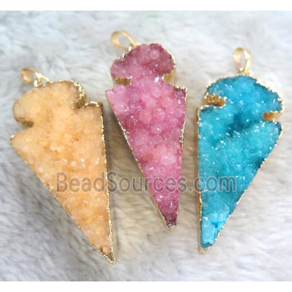 druzy quartz arrowhead pendant, mixed color