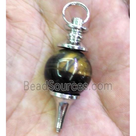 tiger eye stone pendant, platinum plated