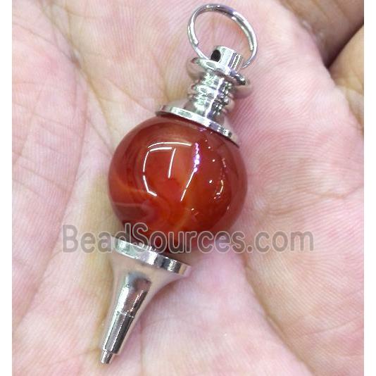 red agate pendant, platinum plated