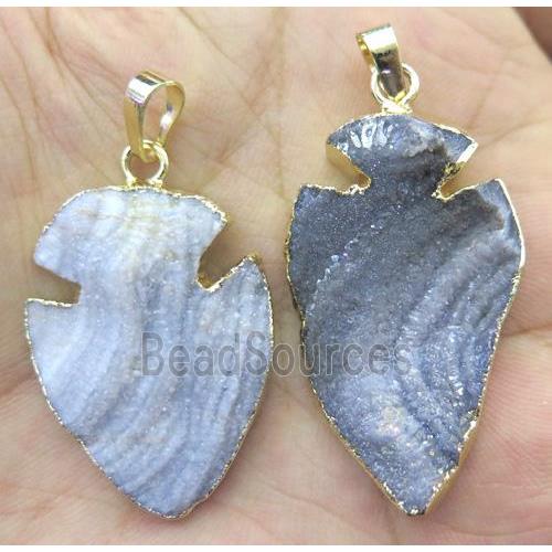 Sun Agate druzy arrowhead pendant, gold plated