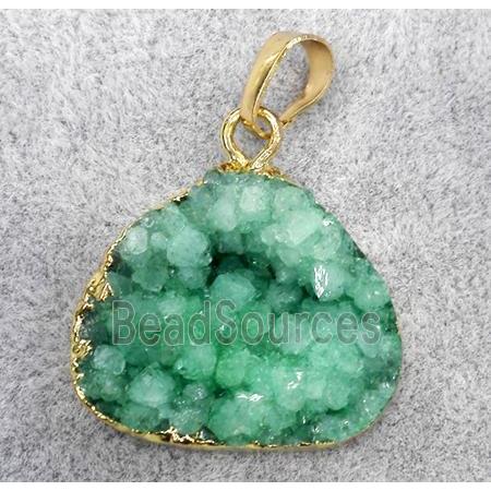 green druzy quartz teardrop pendant, gold plated