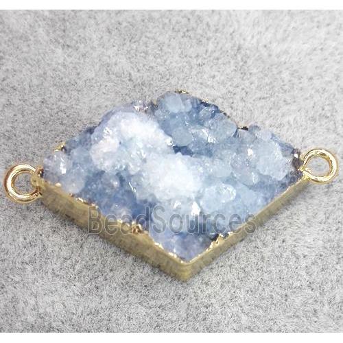 druzy quartz connecetor, rhombic, gold plated