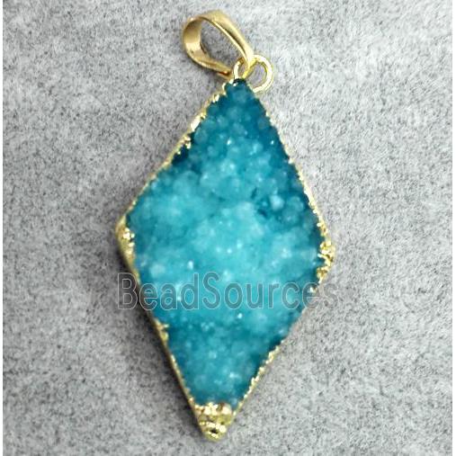 druzy quartz pendant, rhombic, gold plated