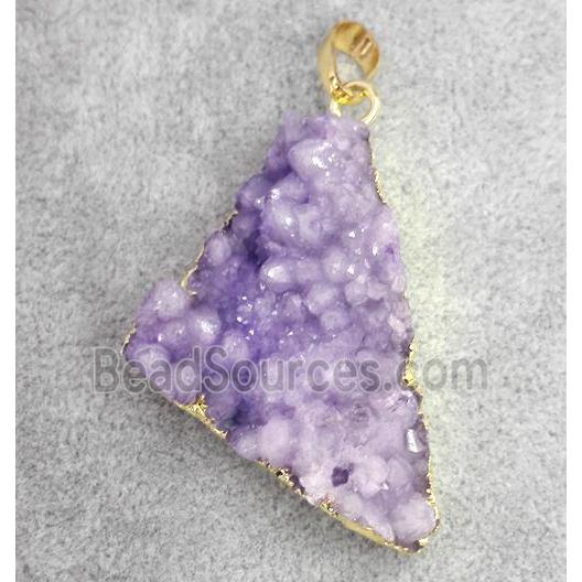 druzy quartz pendant, gold plated