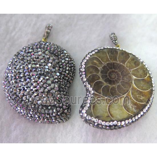 ammonite fossil pendant with rhinestone