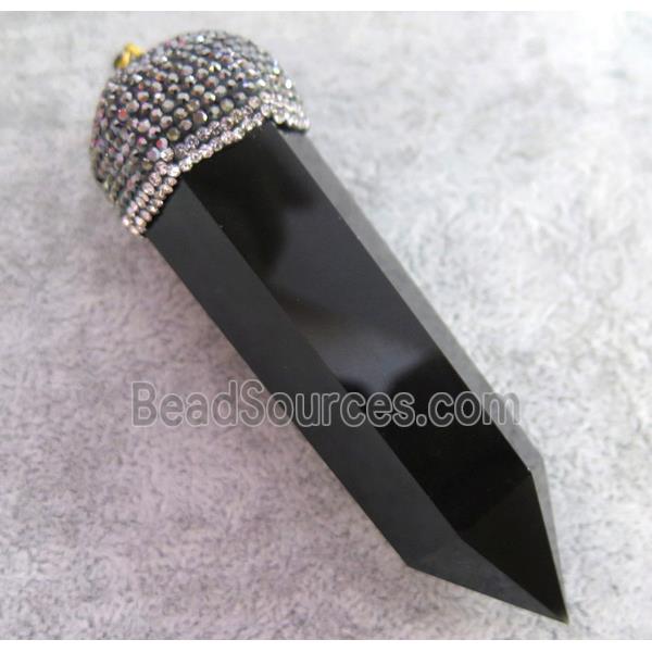 black Obsidian bullet pendant paved rhinestone, tower