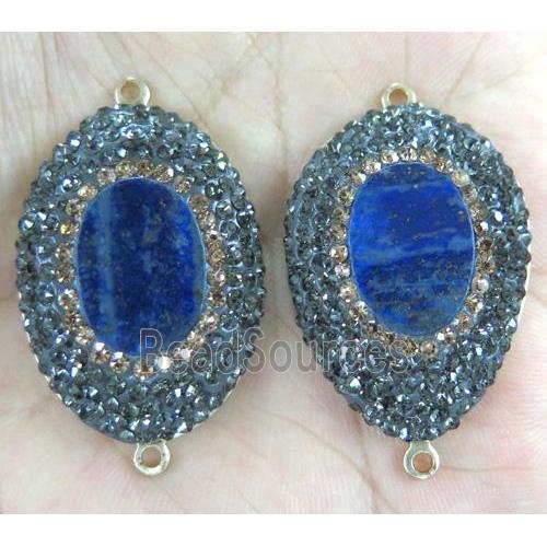 lapis lazuli connector paved rhinestone, mix shape, gold plated