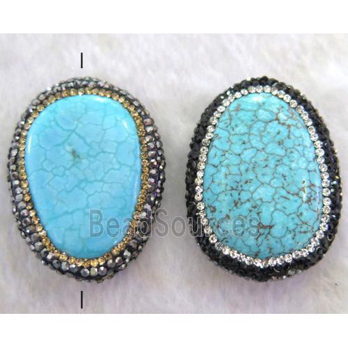 blue Turquoise bead paved rhinestone, freeform