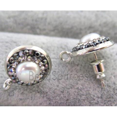 pearl earring studs paved rhinestone